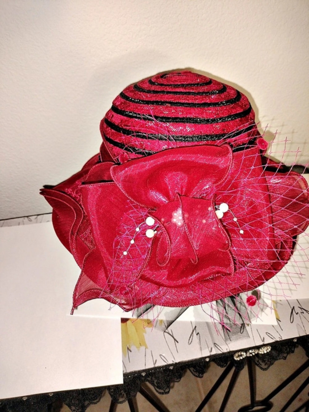 Burgundy& Black Striped Hat
